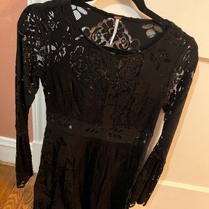 Free People black lace bell sleeved dress